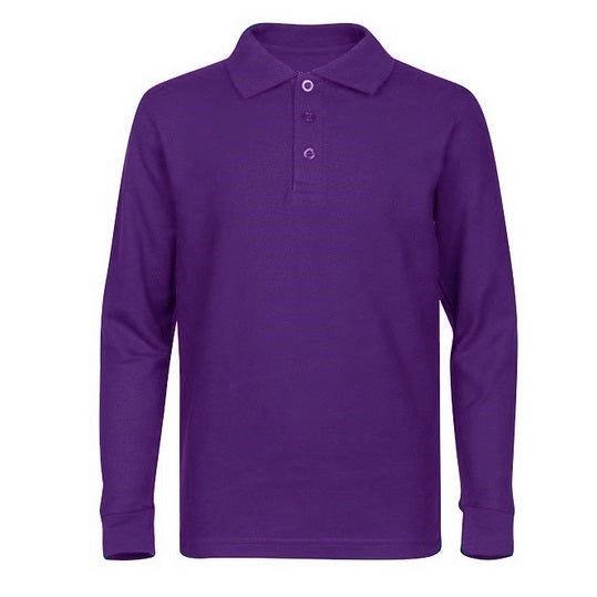 Wholesale Adult Size long Sleeve Pique Polo Shirt School Uniform in Purple. High School Uniform polo Shirts