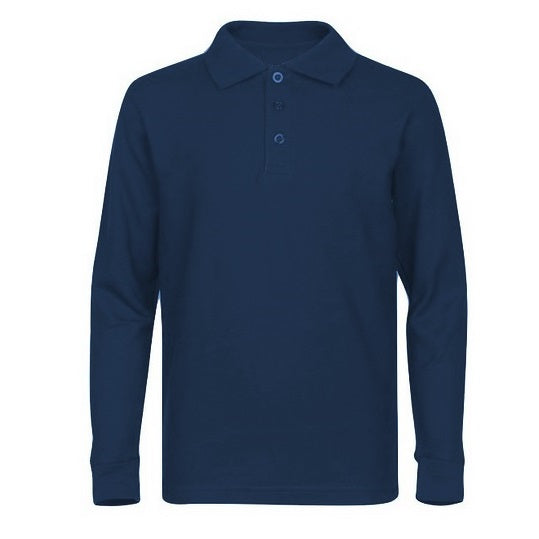 Wholesale Adult Size long Sleeve Pique Polo Shirt School Uniform in Navy Blue. High School Uniform polo Shirts