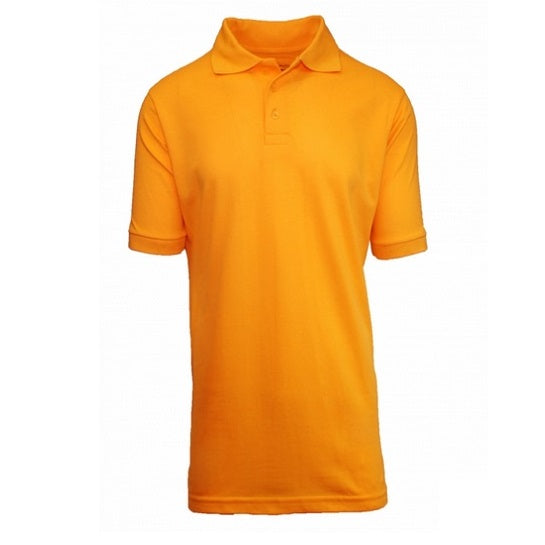 Wholesale Adult Size Short Sleeve Pique Polo Shirt School Uniform in Gold. High School Uniform polo Shirts