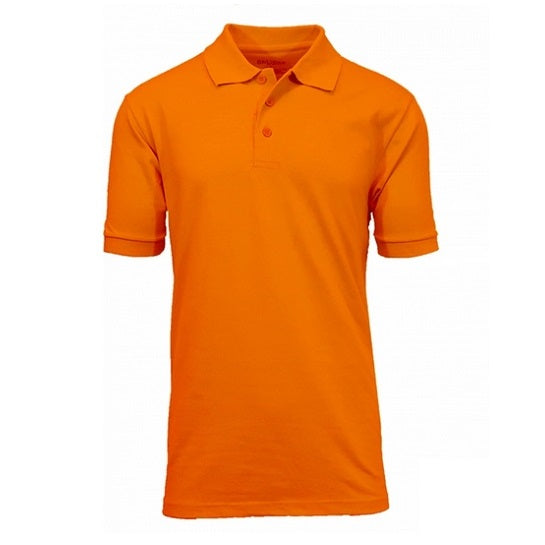 Wholesale Adult Size Short Sleeve Pique Polo Shirt School Uniform in orange. High School Uniform polo Shirts