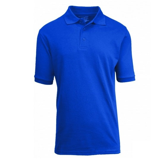 Wholesale Adult Size Short Sleeve Pique Polo Shirt School Uniform in Royal Blue. High School Uniform polo Shirts