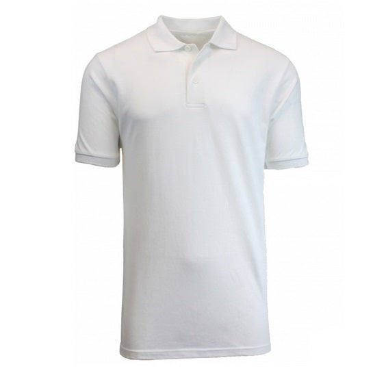 Wholesale Adult Size Short Sleeve Pique Polo Shirt School Uniform in White. High School Uniform polo Shirts