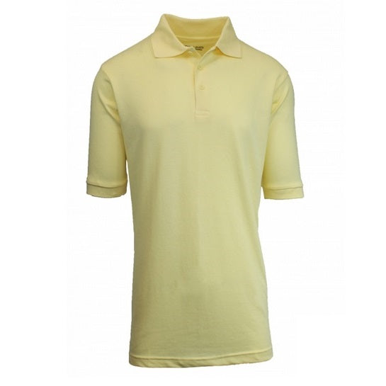 Wholesale Adult Size Short Sleeve Pique Polo Shirt School Uniform in Yellow. High School Uniform polo Shirts