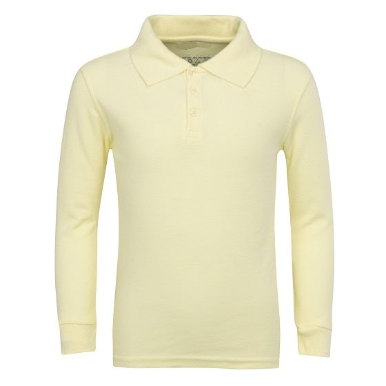 Wholesale Adult Size long Sleeve Pique Polo Shirt School Uniform in Yellow. High School Uniform polo Shirts