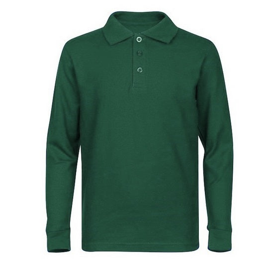 36 Pack Boys Long Sleeve Pique Polo Shirt in Hunter Green