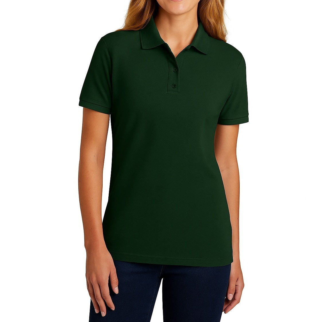 school uniform companies Junior Short Sleeve 3 Button Jersey Knit Shirt in Hunter Green