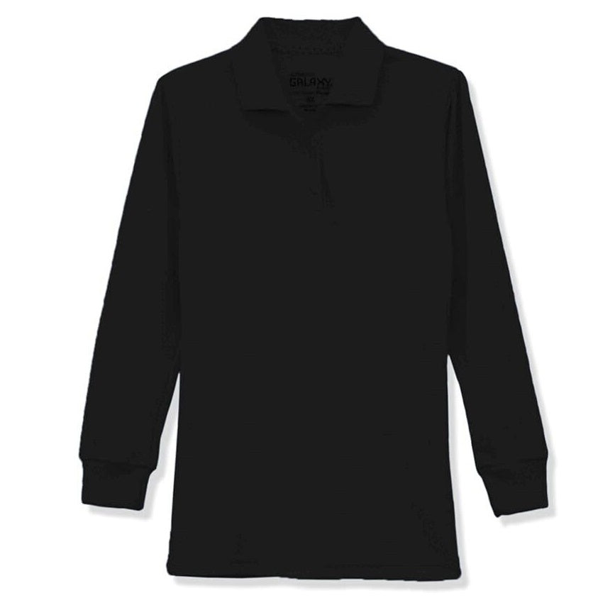 Wholesale Girls Long Sleeve Knit Polo in Black