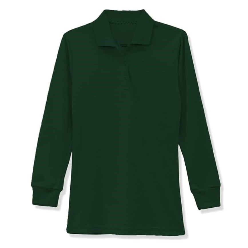 Wholesale Girls Long Sleeve Knit Polo with Picot Collar in Hunter Green