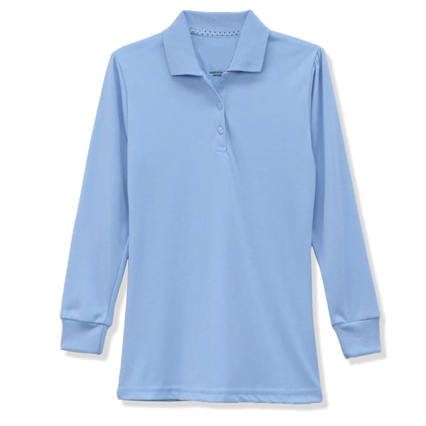 36 Pack Girls Long Sleeve Knit Polo in Light Blue