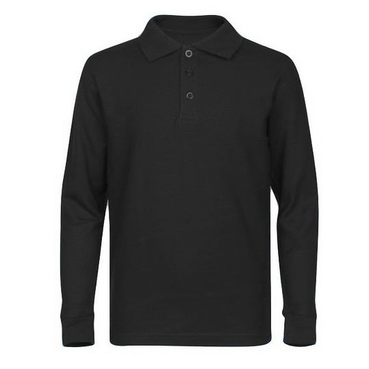 Wholesale Adult Size long Sleeve Pique Polo Shirt School Uniform in Black. High School Uniform polo Shirts