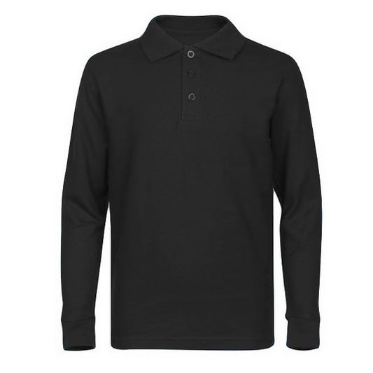 Wholesale Adult Size long Sleeve Pique Polo Shirt School Uniform in Black. High School Uniform polo Shirts