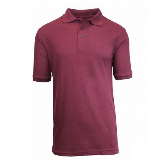 Wholesale Adult Size Short Sleeve Pique Polo Shirt School Uniform in Burgundy. High School Uniform polo Shirts