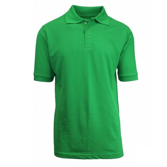 Wholesale Adult Size Short Sleeve Pique Polo Shirt School Uniform in Kelly Green. High School Uniform polo Shirts