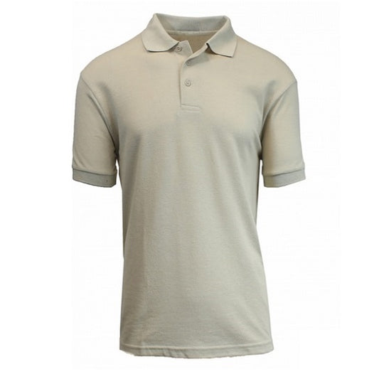 Wholesale Adult Size Short Sleeve Pique Polo Shirt School Uniform in Khaki. High School Uniform polo Shirts