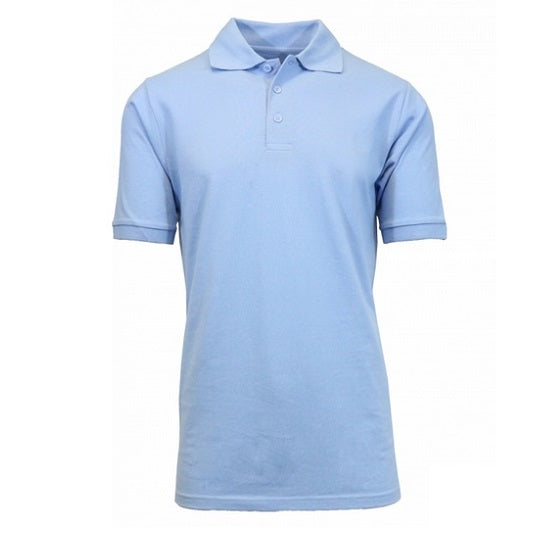 Wholesale Adult Size Short Sleeve Pique Polo Shirt School Uniform in Light Blue. High School Uniform polo Shirts