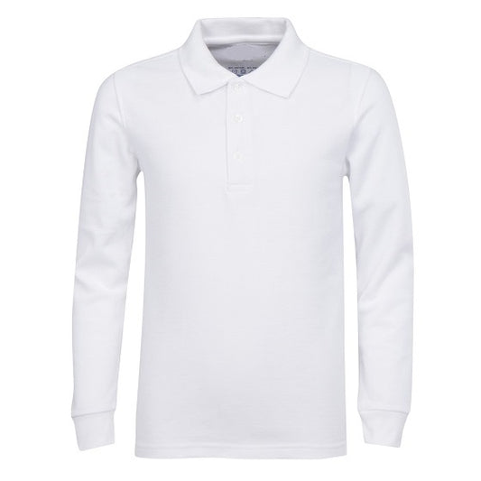 Wholesale Adult Size long Sleeve Pique Polo Shirt School Uniform in White. High School Uniform polo Shirts
