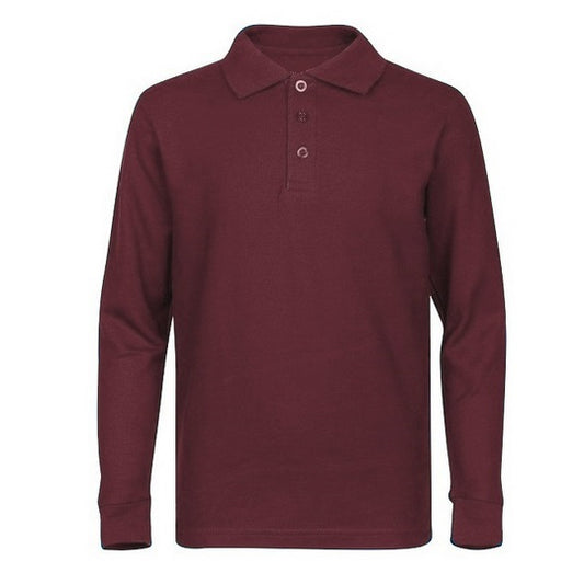 36 Pack Boys Long Sleeve Pique Polo Shirt in Burgundy