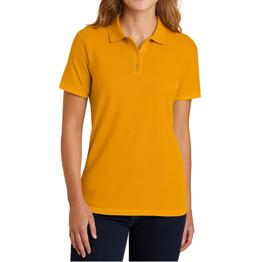 school uniform companies Junior Short Sleeve 3 Button Jersey Knit Shirt  in Gold
