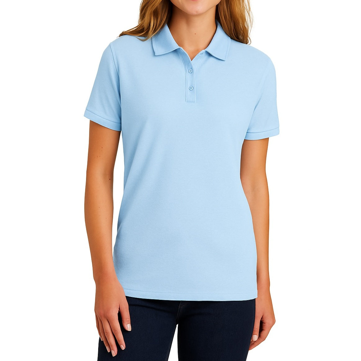 Wholesale Junior Short Sleeve 3 Button Jersey Knit Shirt  in Light Blue