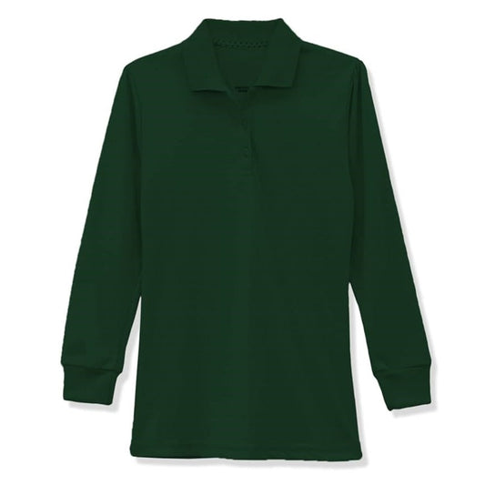 Wholesale Girls Long Sleeve Knit Polo with Picot Collar in Hunter Green